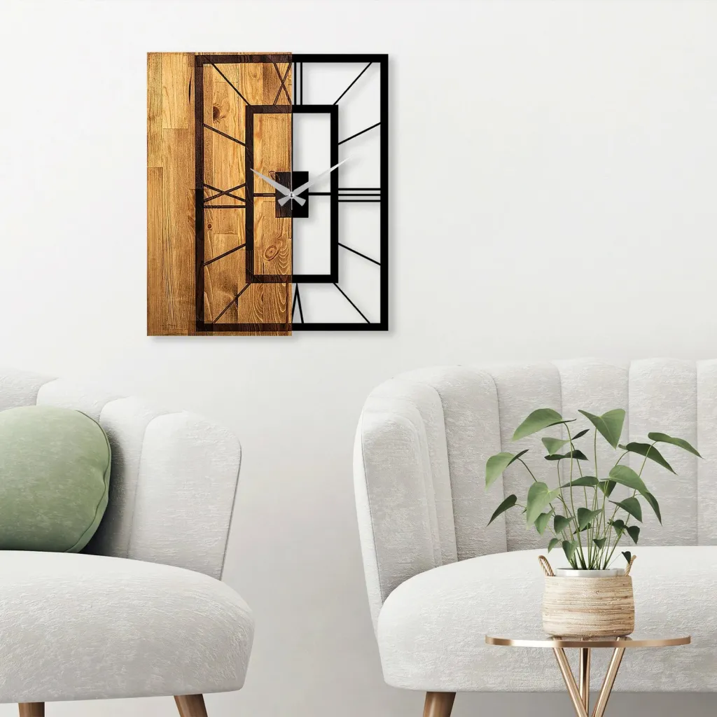 Orë muri dekorative prej druri, Wallity, ngjyrë arre e çelët dhe e zezë, 49x3x58cm - 2
