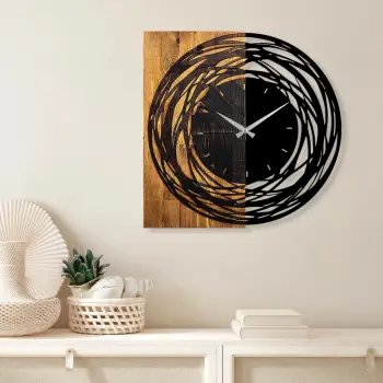 Orë muri dekorative prej druri Wallity, ngjyrë arrë e çelët dhe e zezë, 58x3x58cm
