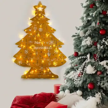 Aksesor dekorativ metalik për mur, formë bredhi Krishtlindjesh, Wallity XMASGOLD-031