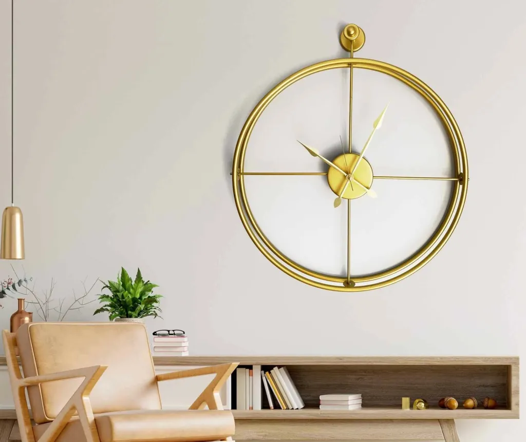 Orë muri dekorative prej metali, ngjyrë ari, Wallity, Mclock-00107 - 1