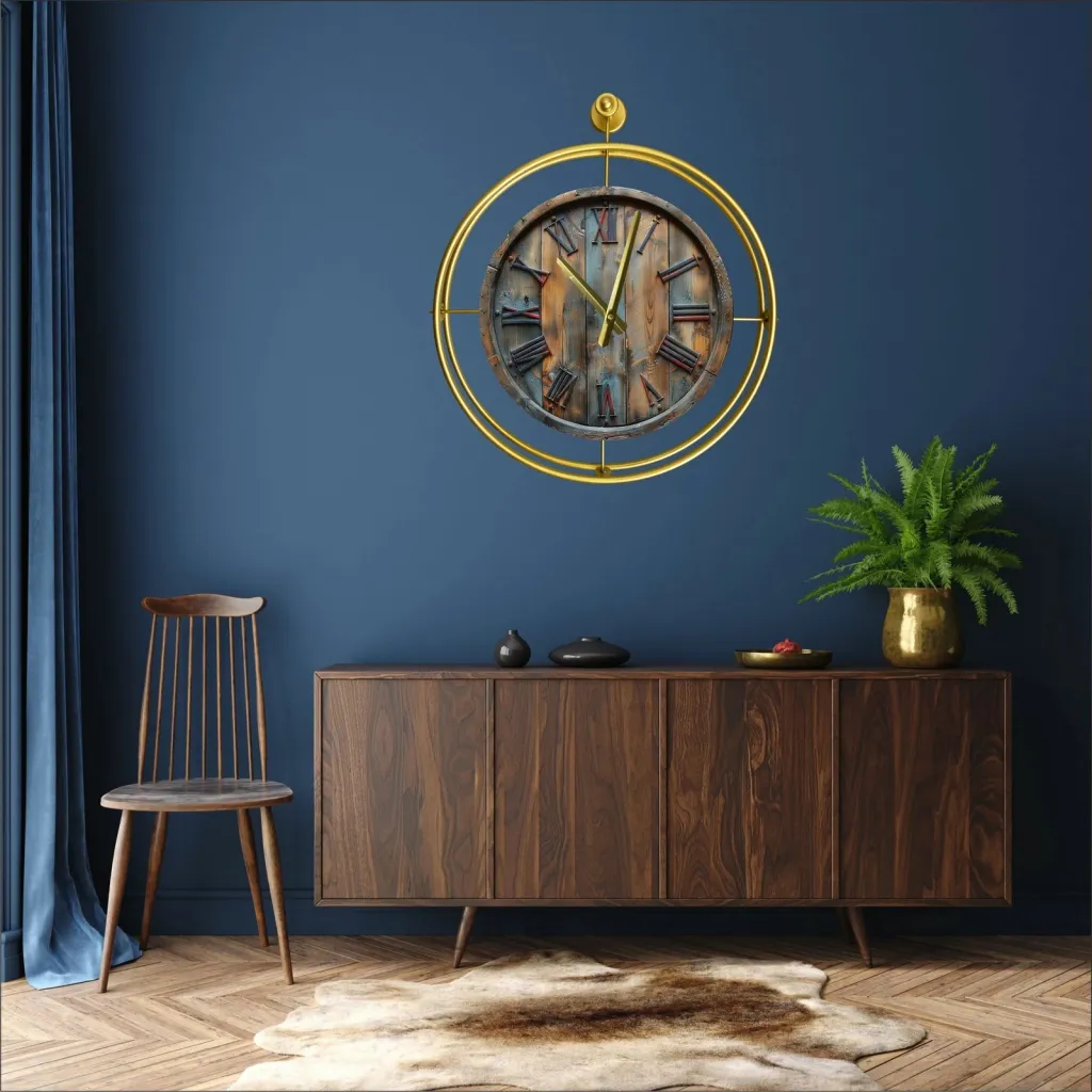 Orë muri dekorative metalike, ngjyrë ari, Wallity Mclock-00124 - 1