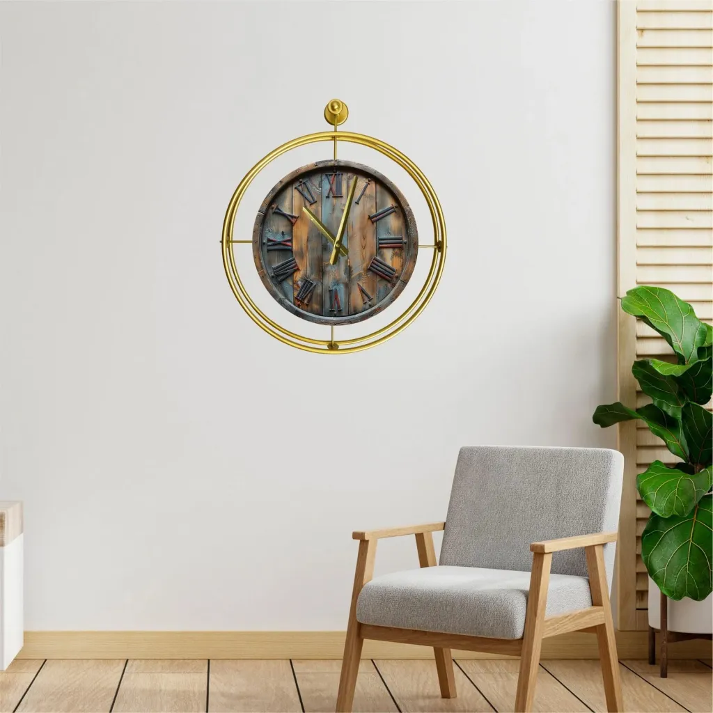 Orë muri dekorative metalike, ngjyrë ari, Wallity Mclock-00124 - 2