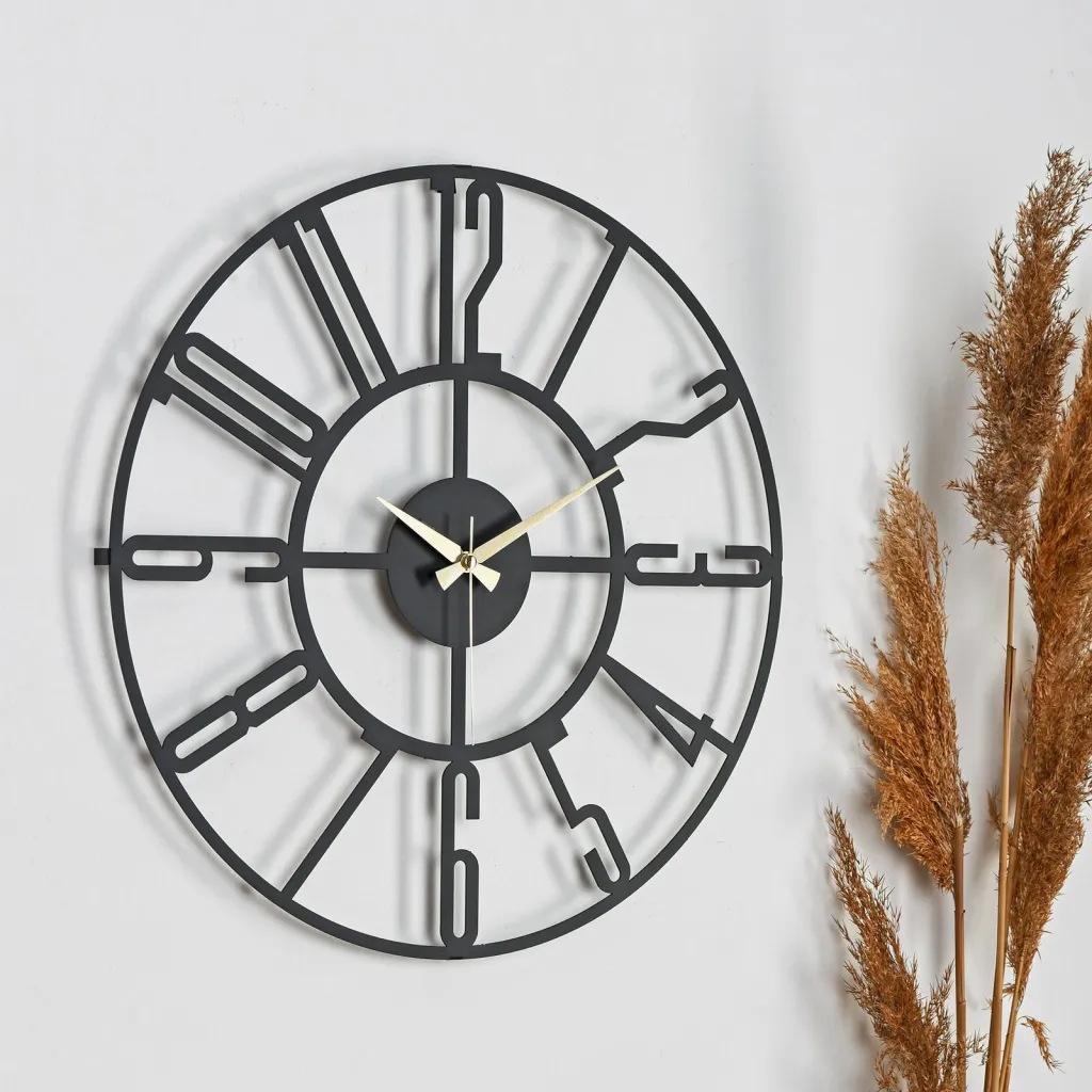 Orë muri dekorative prej metali, Wallity Bunella, e zezë, 41cm - 1