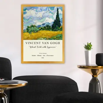 Pikturë dekorative me kornizë, Van Gogh Wheat Field with Cypresses, shumëngjyrëshe, 35x45cm, Wallity