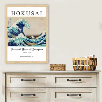 Pikturë dekorative me kornizë, The Great Wave off Kanagawa, shumëngjyrëshe, 55x75cm