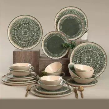 Set enësh për drekë, qeramikë, 24 copë, Hermia Concept, TY039124F030AD80M00MAET000, ngjyrë e gjelbër/krem