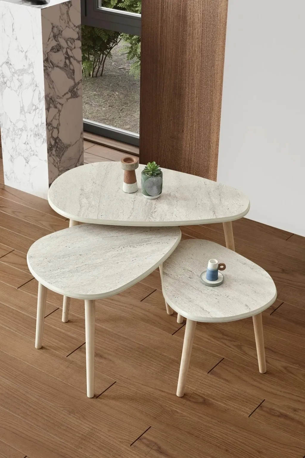 Set tavolinash kafeje Skye Decor, Alvin, ngjyrë travertine - 2