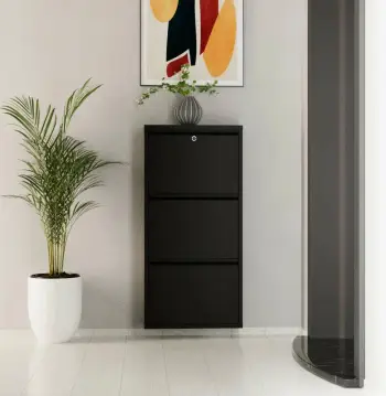 Dollap këpucësh Skye Decor, metal, 3 pjesë, ngjyrë e zezë, me kyçje