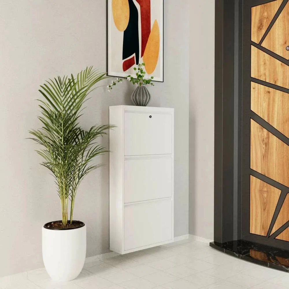 Dollap për këpucë, metalik, 3 pjesë, ngjyrë e bardhë, Skye Decor - 2