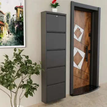 Dollap këpucësh metalik, 5 pjesë, ngjyrë antracit, Skye Decor