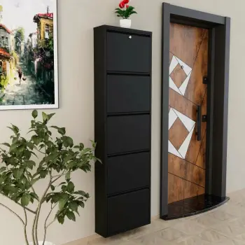 Dollap këpucësh Skye Decor, metal, 5 pjesë, ngjyrë e zezë, me kyç
