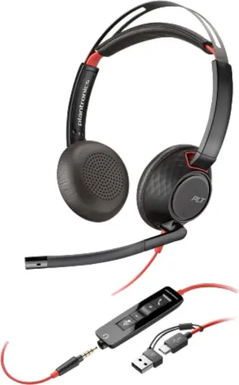 Kufje me mikrofon, Plantronics/Poly Blackwire 5220 (8X231A6), USB‑C dhe 3.5mm, me kabllo, e zezë