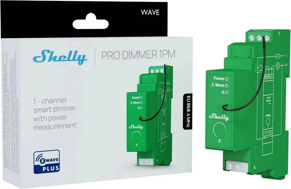 Dimmer inteligjent Shelly Wave Pro 1PM, wireless, për shina DIN, i gjelbër - 2