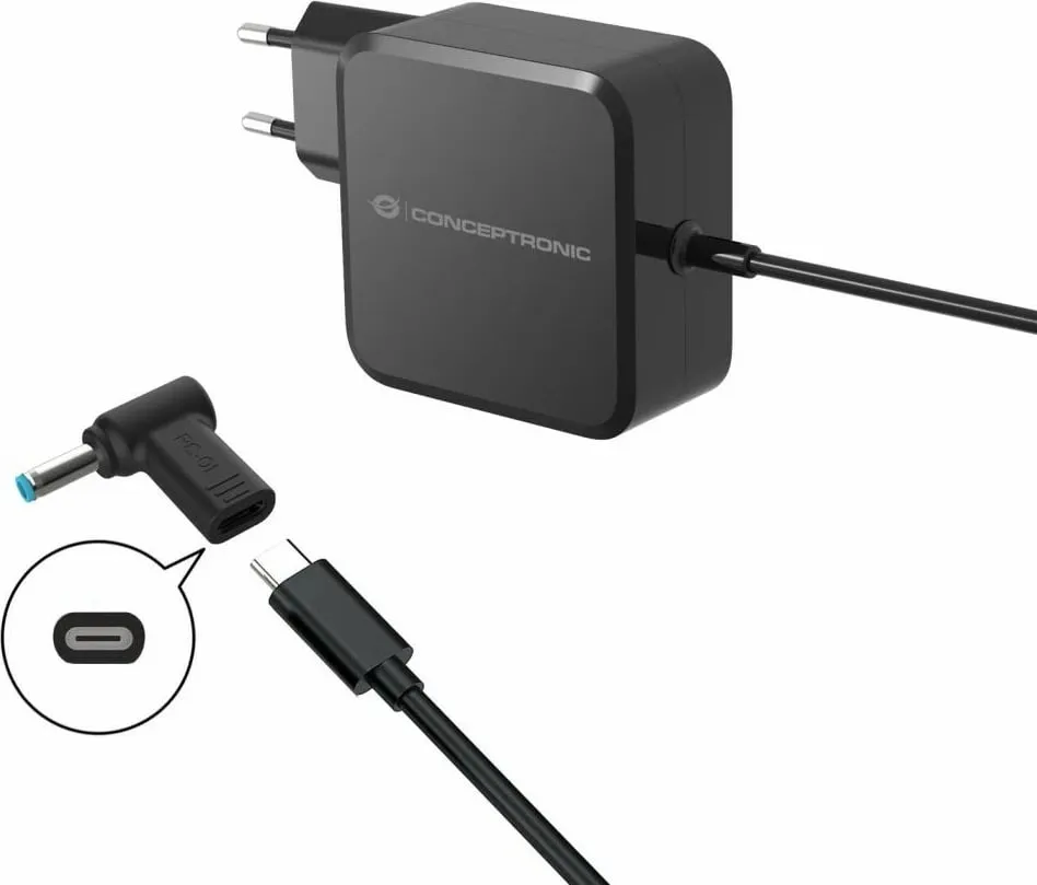 Adaptor energjie Conceptronic ABBY15PC01, DC në USB C, HP 4.5x3.0mm, 18 20V, i zi - 2