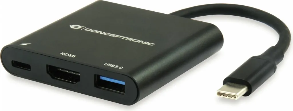 Dock Conceptronic 3-1 USB-C në HDMI/USB-A/60WPD 15cm, zi - 1