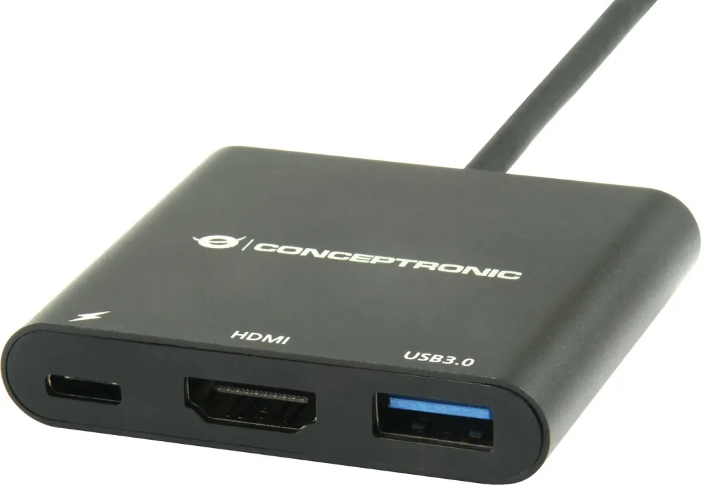 Dock Conceptronic 3-1 USB-C në HDMI/USB-A/60WPD 15cm, zi - 2