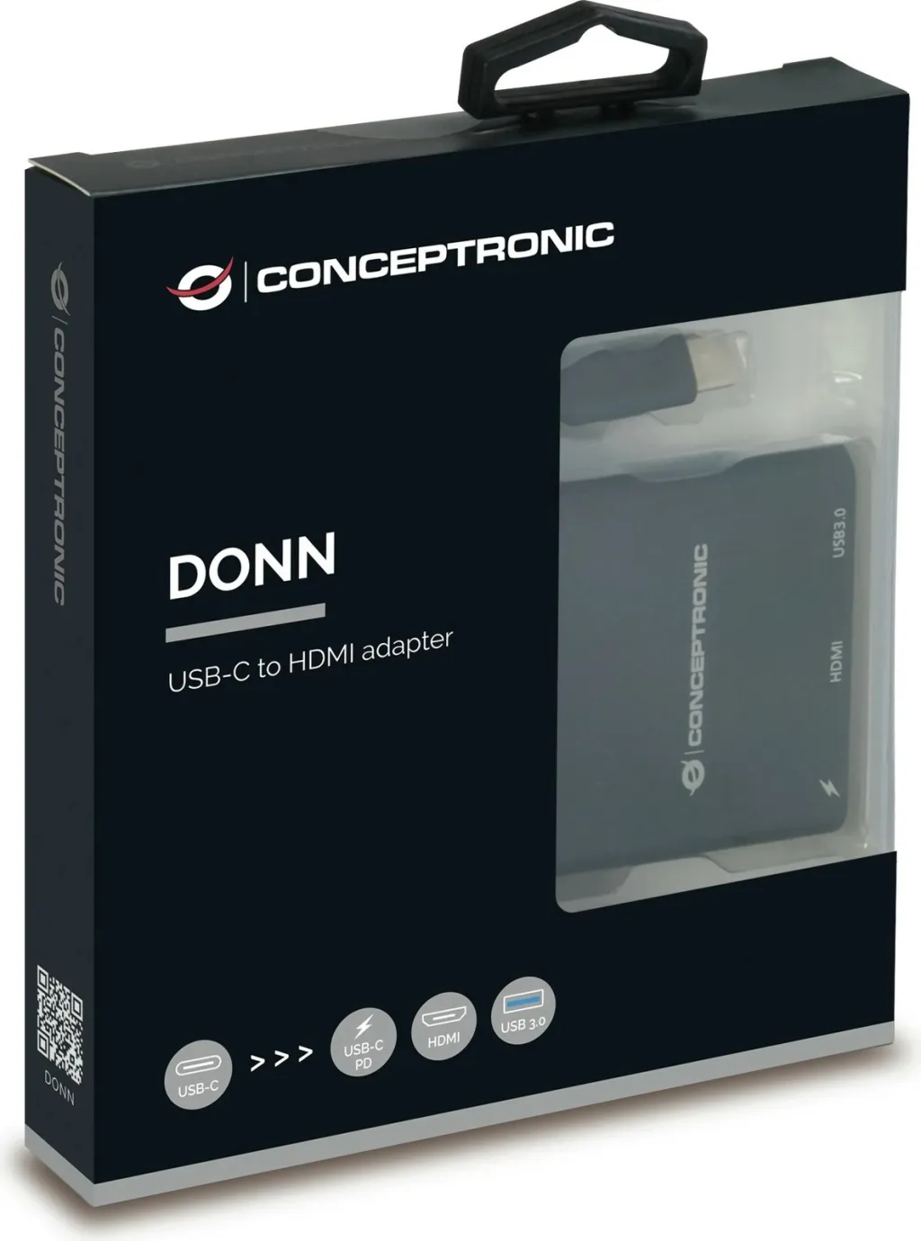 Dock Conceptronic 3-1 USB-C në HDMI/USB-A/60WPD 15cm, zi - 4