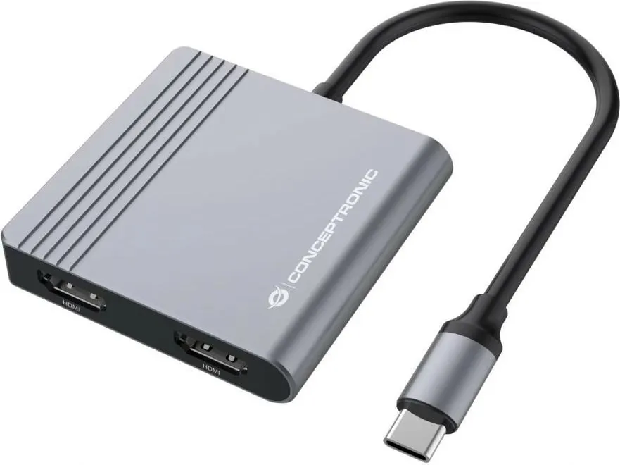 Dock Conceptronic 4-1 USB-C, 2x HDMI, USB 3.0, 100W PD, 25cm, gri - 2