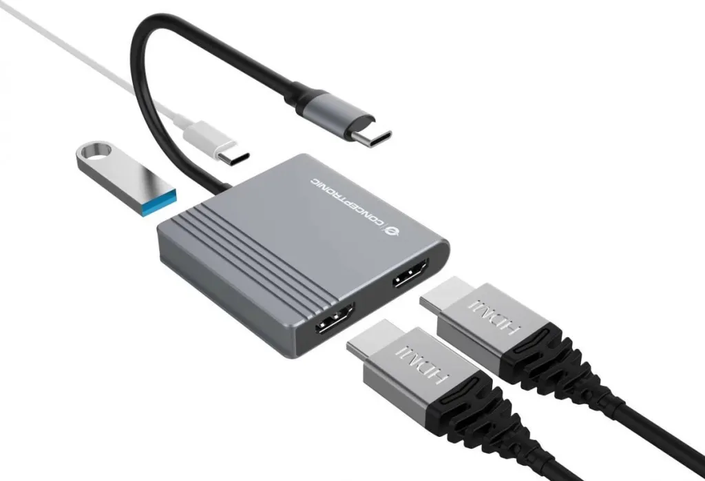 Dock Conceptronic 4-1 USB-C, 2x HDMI, USB 3.0, 100W PD, 25cm, gri - 3