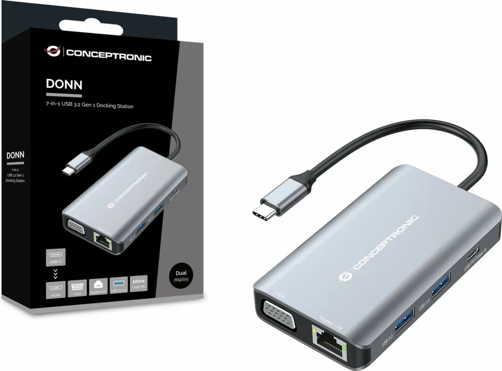 Docking station Conceptronic 7-1 USB-C HDMI VGA 3xUSB-A 25cm gri - 4