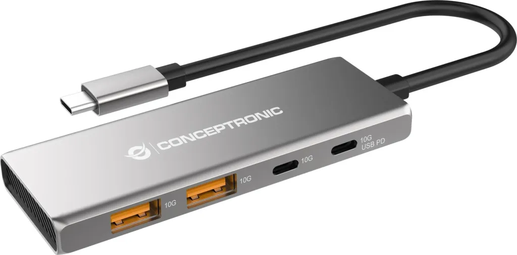 Dock USB-C Conceptronic 4-1, 2xUSB-C, 2xUSB-A, 100WPD, 25cm, gri - 1
