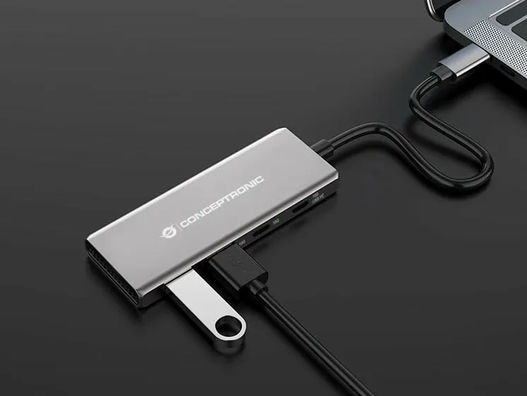 Dock USB-C Conceptronic 4-1, 2xUSB-C, 2xUSB-A, 100WPD, 25cm, gri - 4