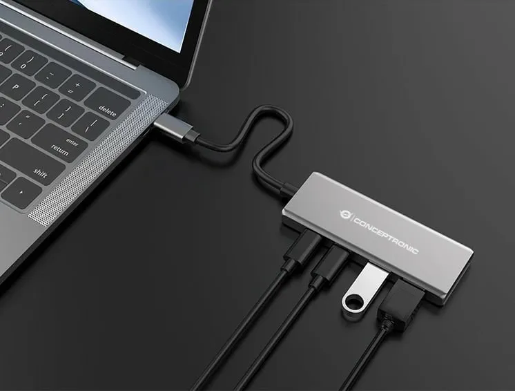 Dock USB-C Conceptronic 4-1, 2xUSB-C, 2xUSB-A, 100WPD, 25cm, gri - 5