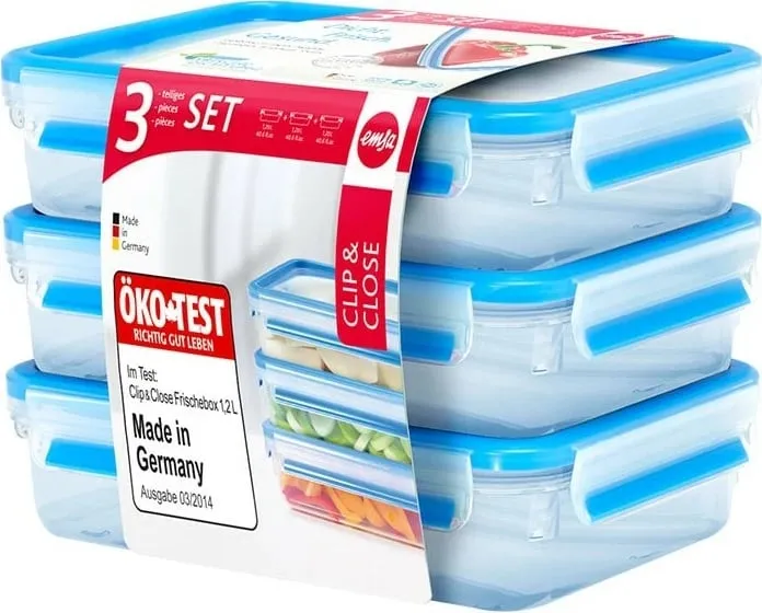 Set enësh plastike Emsa Clip & Close 1.2L, 3 copë, transparent/blu - 1
