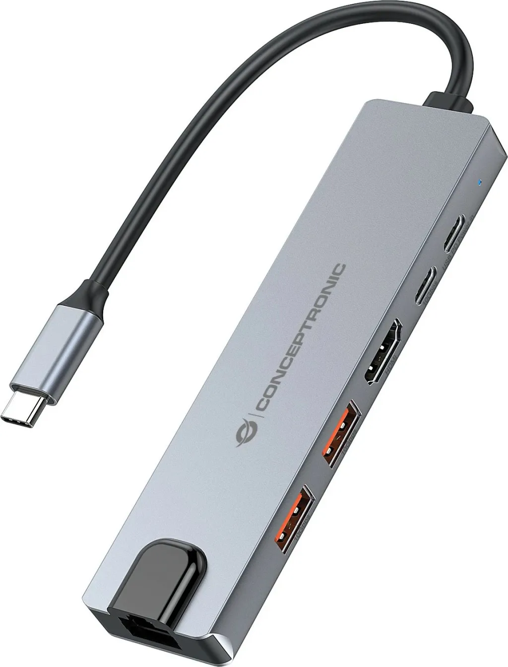 Dock USB-C Conceptronic 6-në-1, HDMI, 2xUSB-A, USB-C, 25cm, gri - 1