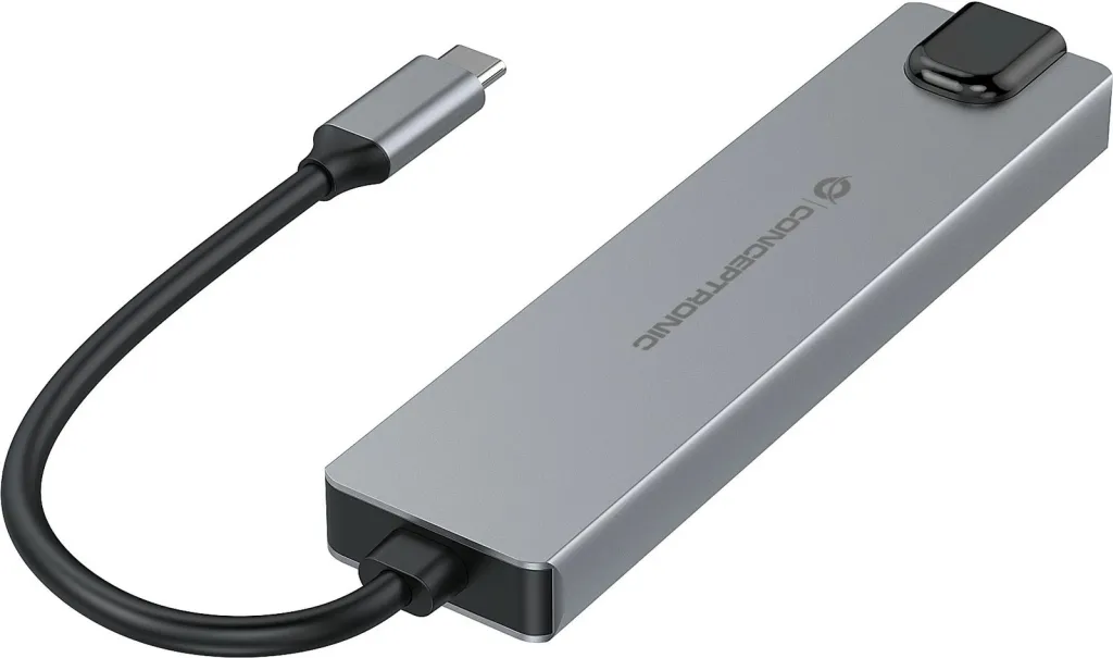 Dock USB-C Conceptronic 6-në-1, HDMI, 2xUSB-A, USB-C, 25cm, gri - 2