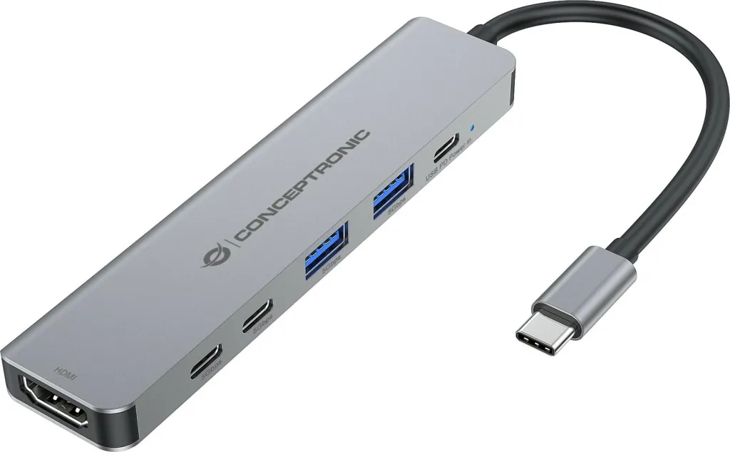Docking station Conceptronic 6-1 USB-C në HDMI/2xUSB-A/2xUSB-C, 25cm, gri - 1