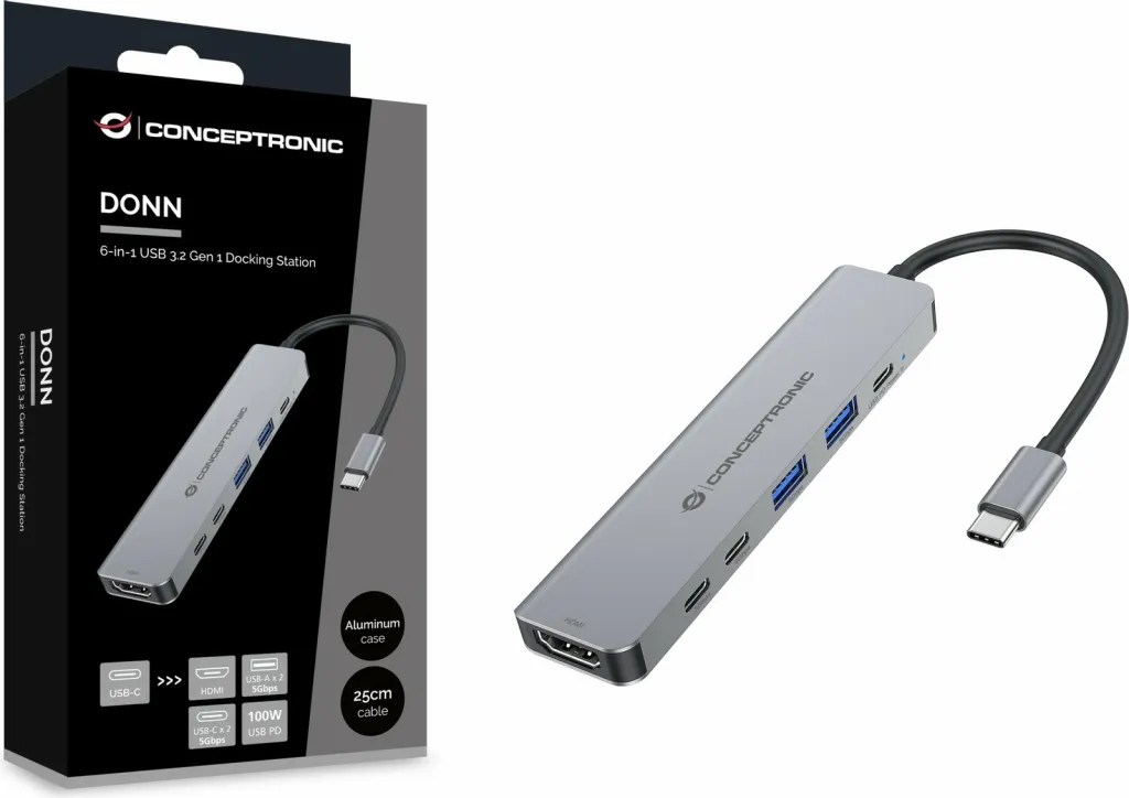Docking station Conceptronic 6-1 USB-C në HDMI/2xUSB-A/2xUSB-C, 25cm, gri - 5