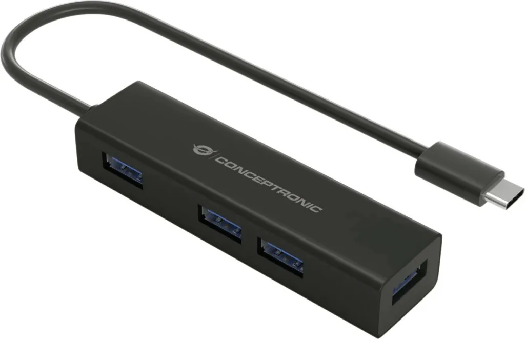 USB hub Conceptronic 4 porte, USB-C në 4x USB 3.0, i zi - 1