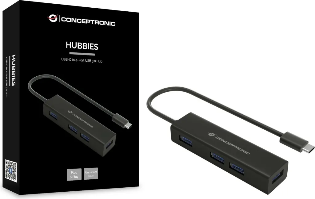 USB hub Conceptronic 4 porte, USB-C në 4x USB 3.0, i zi - 2