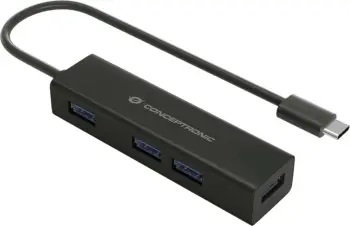 USB hub Conceptronic 4 porte, USB-C në 4x USB 3.0, i zi