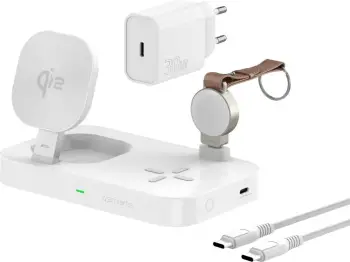 Karikues wireless 4smarts Trident Qi2, 30W, për Apple Watch, smartphone, kufje, i bardhë