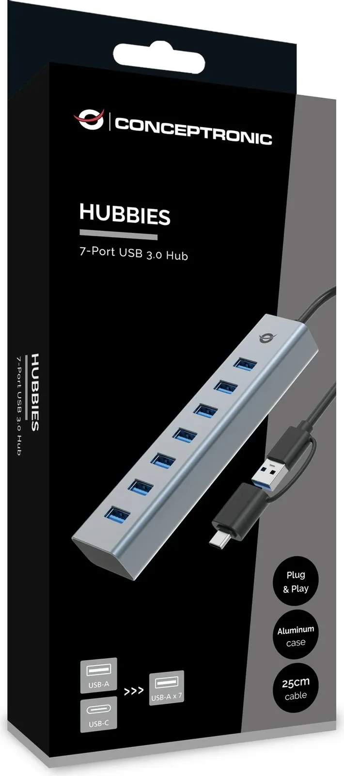 USB hub Conceptronic 7 porta, USB 3.0/USB-C, gri - 4