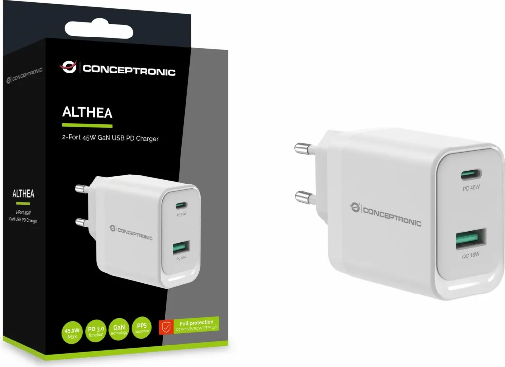 Karikues Conceptronic 2Port GaN USB-C/USB-A 45WPD3.0/PPS i bardhë - 4
