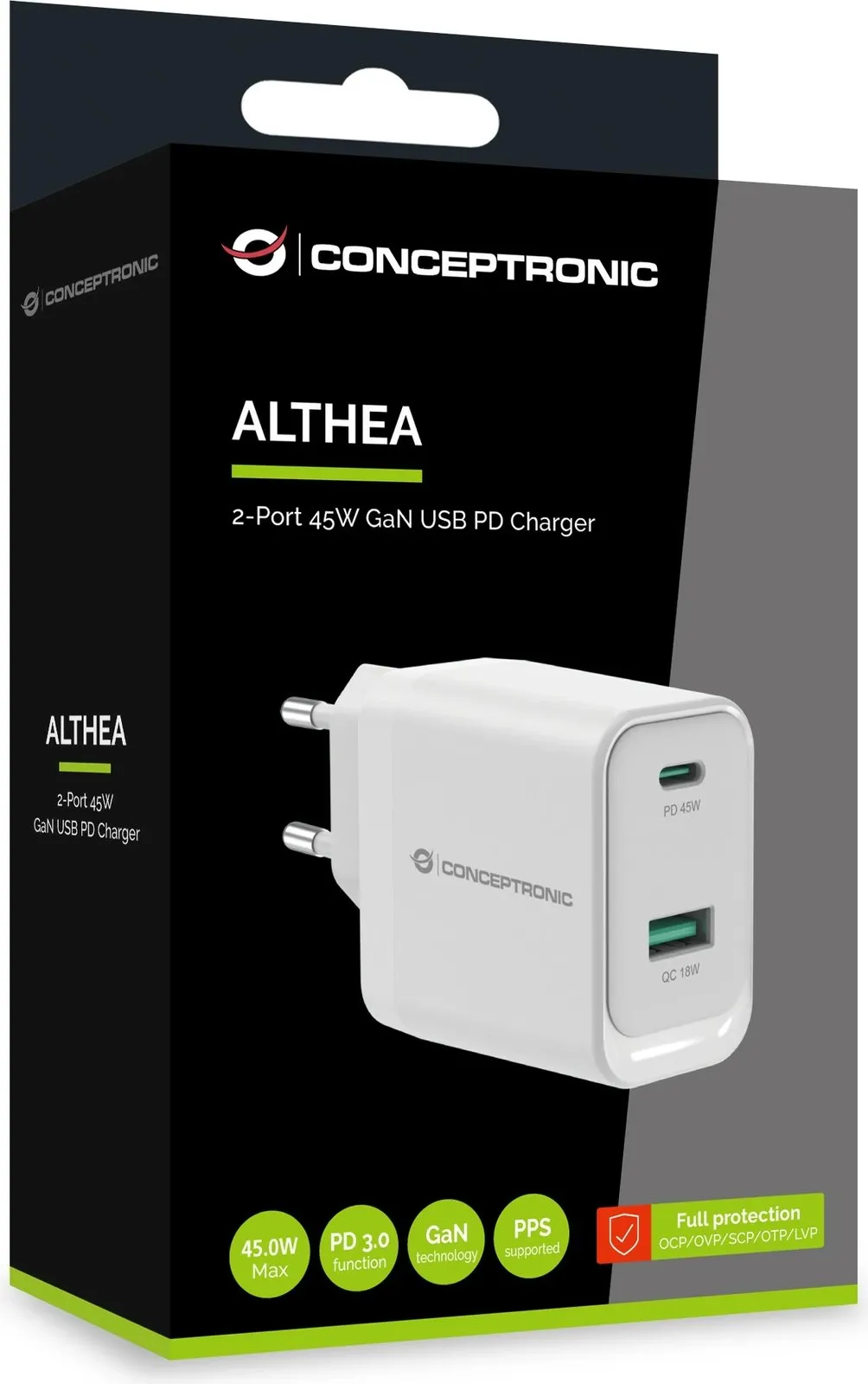 Karikues Conceptronic 2Port GaN USB-C/USB-A 45WPD3.0/PPS i bardhë - 5