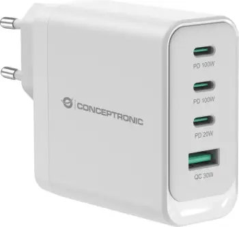 Karikues Conceptronic 4 porta GaN, 3x USB-C, 1x USB-A, 100W, i bardhë
