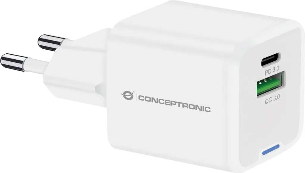 Karikues Conceptronic 2Port GaN USB-C/-A 20W PD3.0/PPS i bardhë - 1