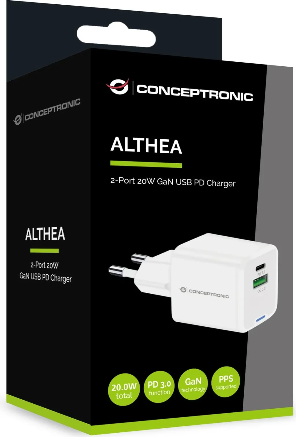 Karikues Conceptronic 2Port GaN USB-C/-A 20W PD3.0/PPS i bardhë - 3