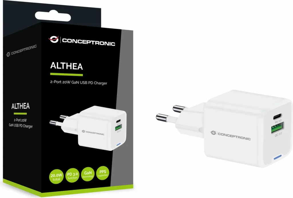 Karikues Conceptronic 2Port GaN USB-C/-A 20W PD3.0/PPS i bardhë - 4