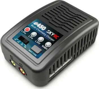 Karikues baterish SkyRC e450 SK-100122-02 50W 4A 2-4S LiPo/LiFe/LiHV, 6-8S NiMH AC 100-240V me kabllo XT60