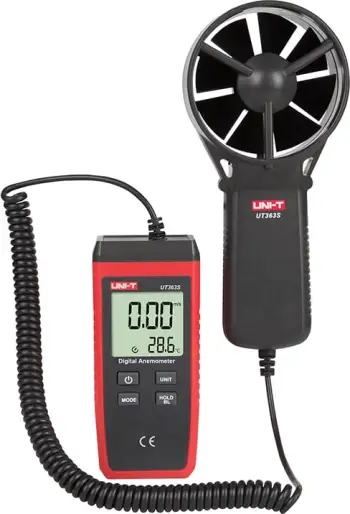 Anemometër, UNI-T, UT363S, sensor i ndarë me kabllo, matje shpejtësie ere dhe temperature, ekran i ndriçuar, zezë/kuqe
