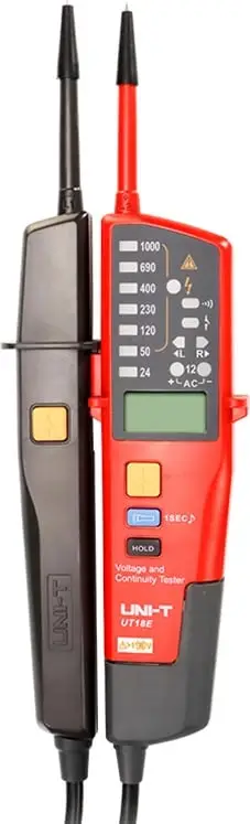 Testues tensioni dhe vazhdimësie, UNI-T UT18E, 6–1000V AC/DC, LCD + LED, test RCD, IP65