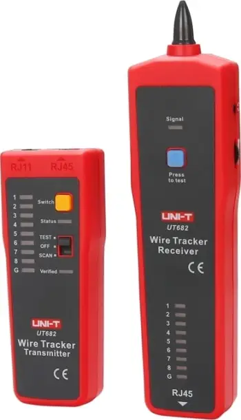 Testues kabllosh rrjeti Uni-T UT-682, detektim çiftesh telash, tester RJ45, i kuq