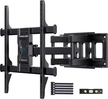 Mbajtës muri për TV, Perlesmith PSPILFK1, 37-85", VESA 200x100-600x400, ngarkesa 60 kg, krah i dyfishtë, rrotullim ±60°, prirje +5°/-15°, zgjatje 376 mm, e zezë