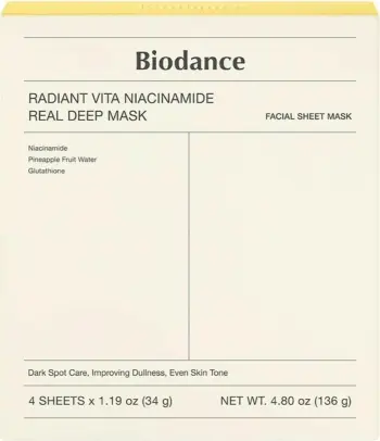 Maskë fytyre Biodance Radiant Vita Niacinamide Real Deep Mask Brightening Sheet Mask 4 copë
