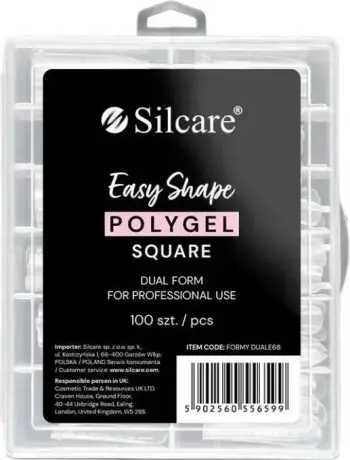 Forma duale për acrylo gel Silcare Dual Forms Clear Square, 100 copë, transparente